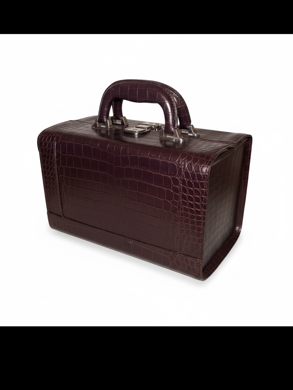 Vintage Bobbi Brown Faux Croc Cosmetic Train Case - Burgundy / Plum